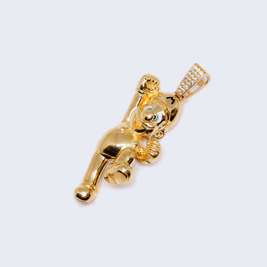 14K Gold Jumping Mario Bros Pendant Charm with Zirconia Stones