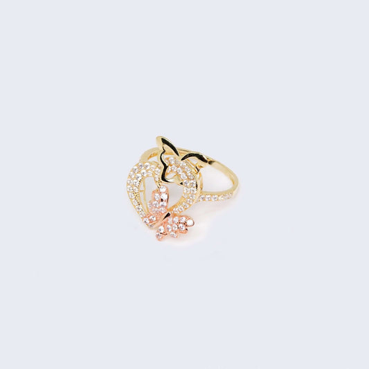 14K Gold Butterflies Ring with Cubic Zirconia Stones