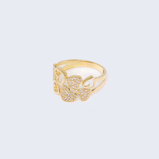 14K Gold Hearts Design Ring with Cubic Zirconia Stones