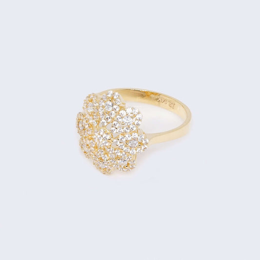 14K Gold Flower Design Ring with Cubic Zirconia Zirconia Stones