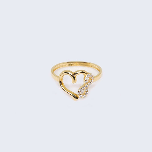 14K Gold Hearts Ring with Cubic Zirconia Stones