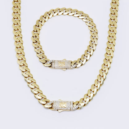 14K Miami Cuban Cubic Zirconia Chocker Set