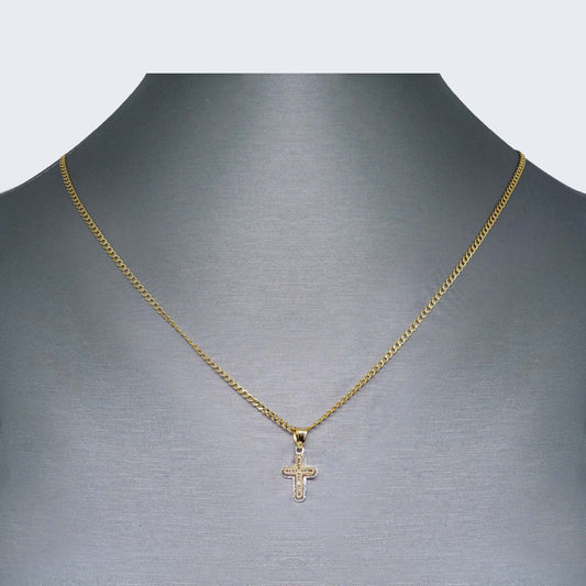 14K Gold Two Tones Cross Necklace Set