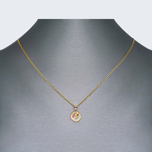 14K Gold Round Three Tones Divine Child Necklace Set