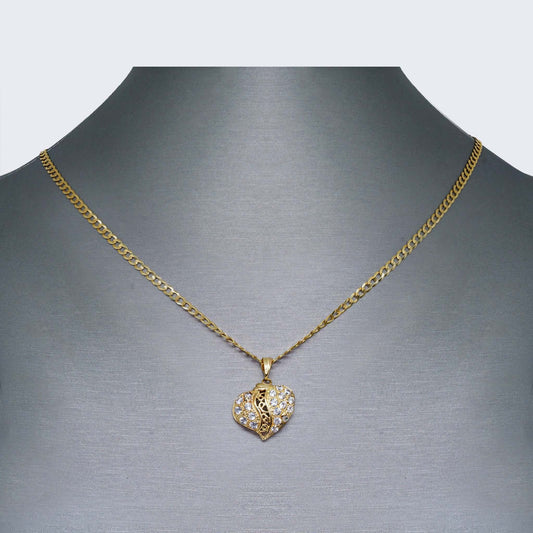 14K Gold Vintage Heart Necklace Set