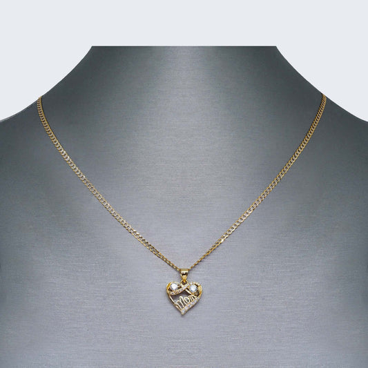 14K Gold "Mom" heart Necklace Set