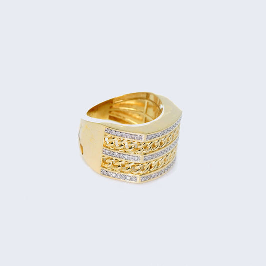 14K Yellow Gold Cuban Chain Design Diamond Ring