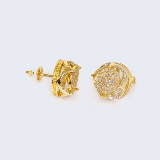 10K Yellow Gold Round Crown Cushion Diamond Studs Earrings