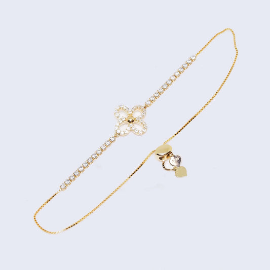 14K Gold Flower Adjustable Zirconia Stone Bracelet