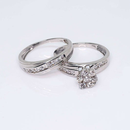 14K White Gold Set Engagement Rings with Diamond Stones