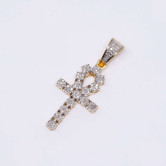 14K Gold Ankh Angel Wing Cross Pendant Charm with 0.40 CT Diamond Stones