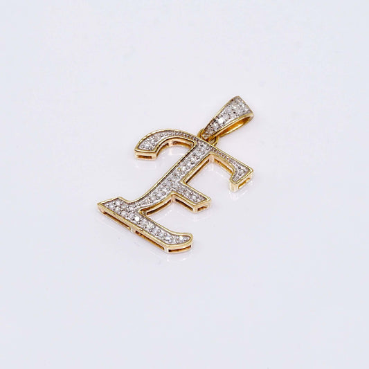 14K Gold Iced Out Initial Alphabet Filled Letter “E” Pendant Charm