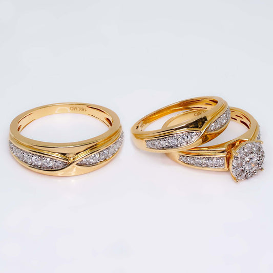 14K Gold Weeding Trio Set with Diamonds