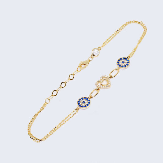 Evil Eye Decor with Heart Bracelet 14k