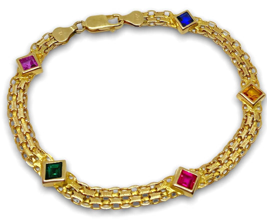 14K Gold Square Color Gem Bismark Bracelet