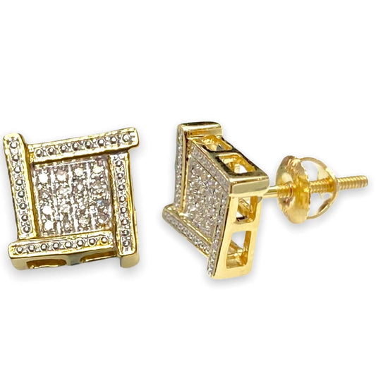 14K Gold Diamond Square Earrings