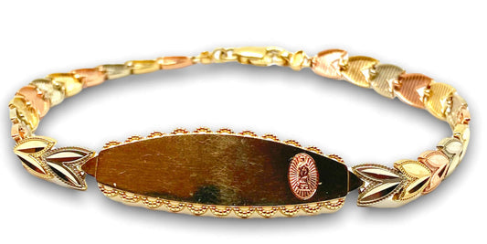 14K Gold ID 3Tone Bracelet with Virgin Mary