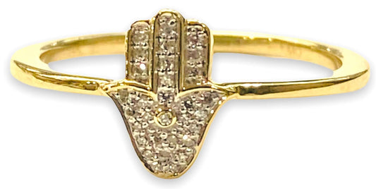 14K Gold Diamond Hamsa Ring