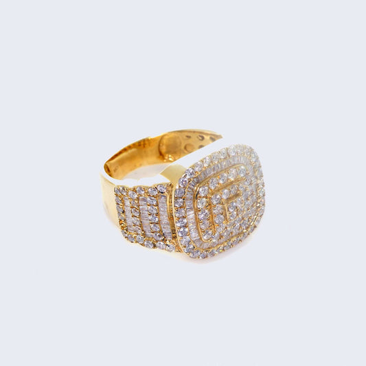 14K Yellow Gold Mens Diamond Ring Baguette and Square Diamond