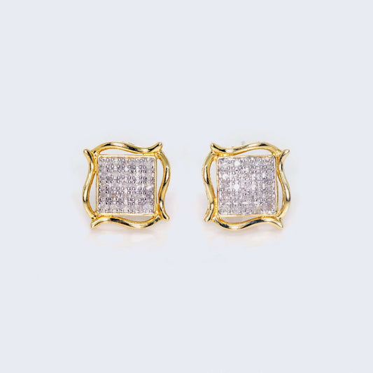 10K Yellow Gold Accent Frame Micro Pavé Square Diamond Stud Earrings