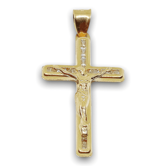 14K Gold Cross with Jesus Pendant Charm