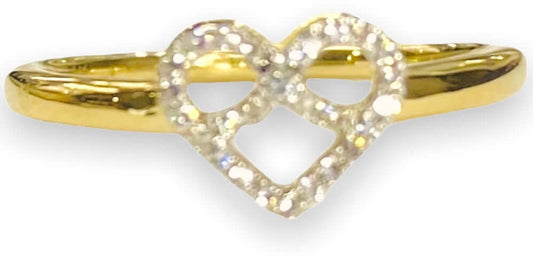 14K Yellow Gold Heart Ring with 0.9 CT Diamond Stones