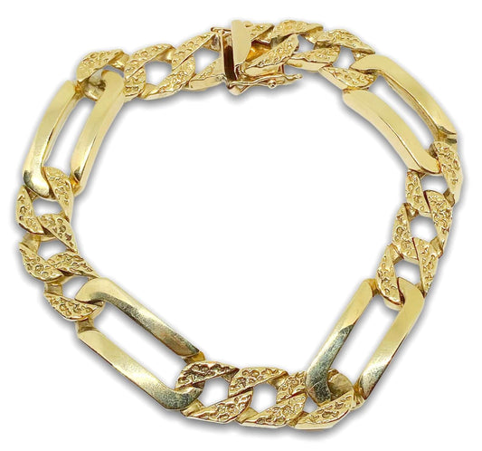 14K Solid Figaro Gold Bracelet with Diamond Cut Design 8 1/2¨ 11.1 mm